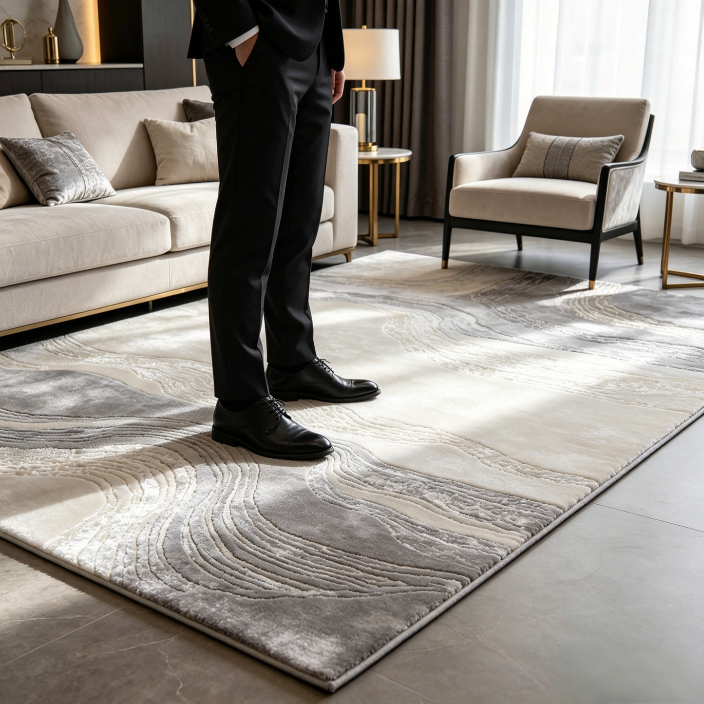Modern Geometric Area Rug – Soft Plush Metallic Accent Carpet for Living Room, Bedroom & Contemporary Home Décor