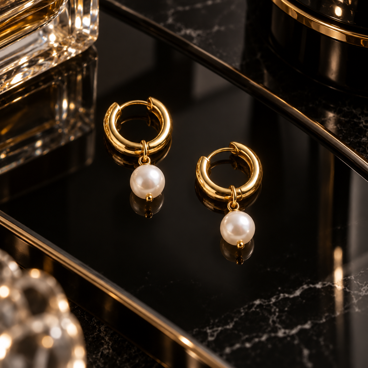 Naturalture® Gold-Tone Hoop Earrings with Pearl-Look Drops – Elegant Everyday Drop Earrings