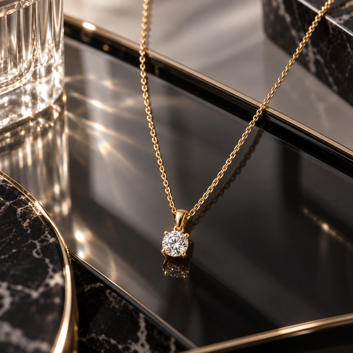 Naturalture® Gold-Tone Round Clear Stone-Look Pendant Necklace – Classic Solitaire Everyday Jewelry