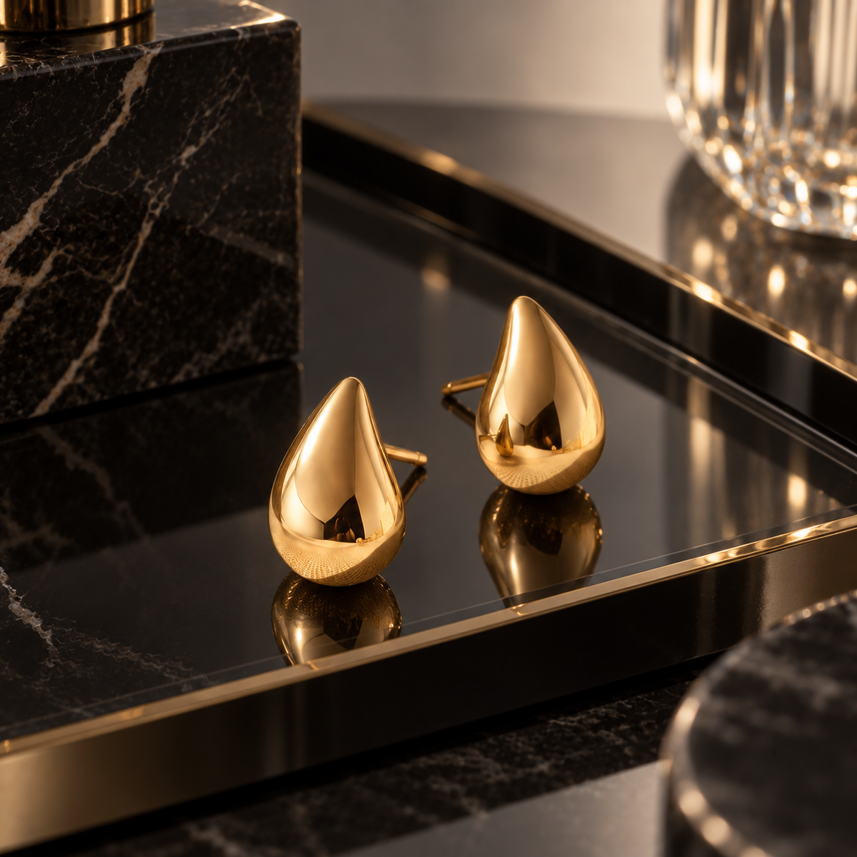 Naturalture® Gold-Tone Teardrop Stud Earrings – Sculptural Minimalist Everyday Jewelry