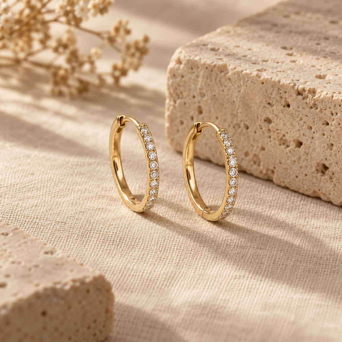 Naturalture® Gold-Tone Clear Stone-Look Hoop Earrings – Elegant Sparkle for Everyday Styling