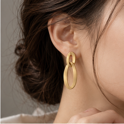 Naturalture® Gold-Tone Double Oval Drop Earrings – Modern Sculptural Statement Jewelry