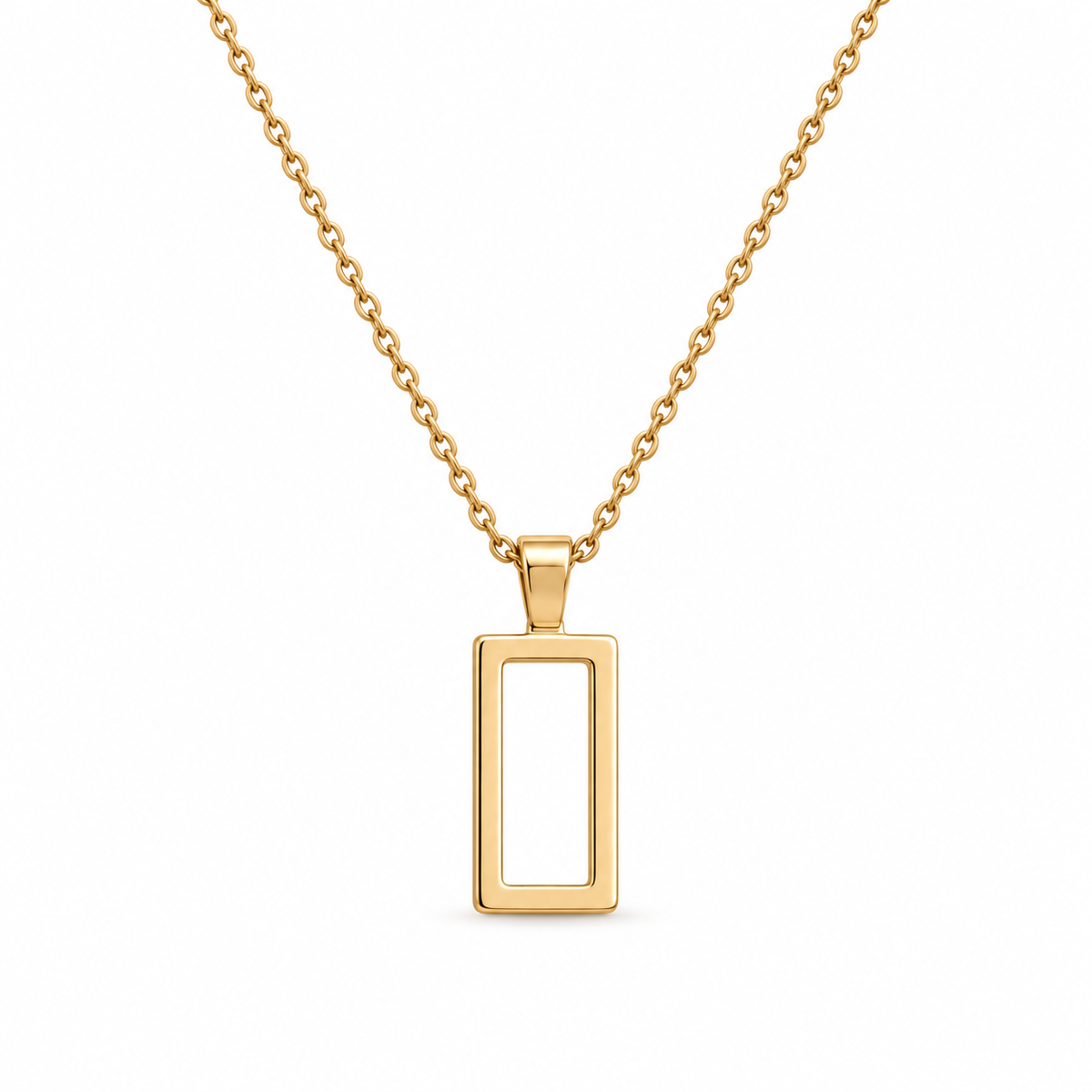 Naturalture® Gold-Tone Geometric Rectangle Pendant Necklace – Minimalist Open-Frame Everyday Jewelry