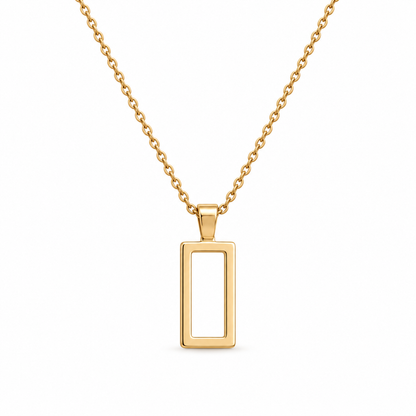 Naturalture® Gold-Tone Geometric Rectangle Pendant Necklace – Minimalist Open-Frame Everyday Jewelry