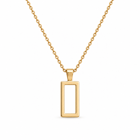 Naturalture® Gold-Tone Geometric Rectangle Pendant Necklace – Minimalist Open-Frame Everyday Jewelry