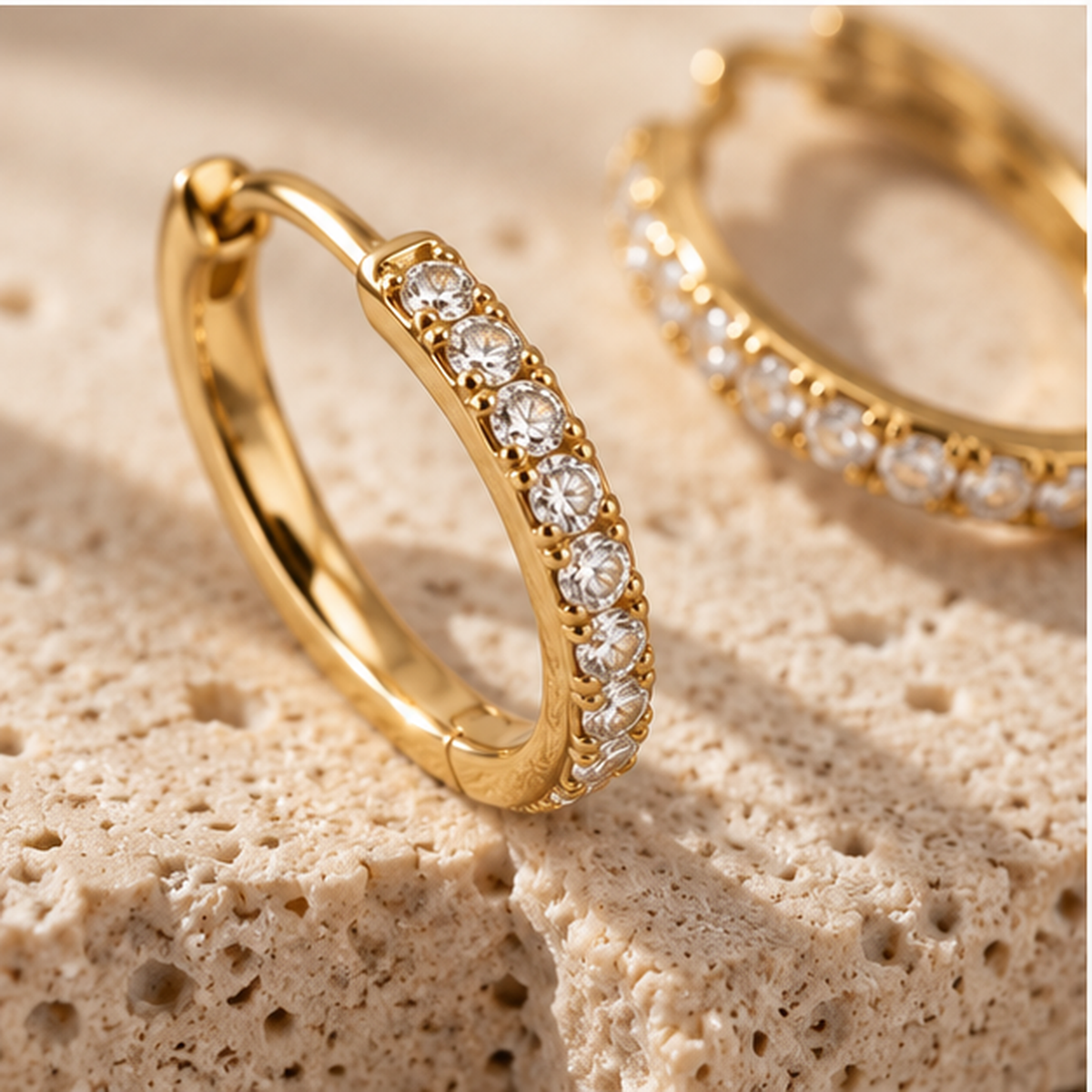 Naturalture® Gold-Tone Clear Stone-Look Hoop Earrings – Elegant Sparkle for Everyday Styling