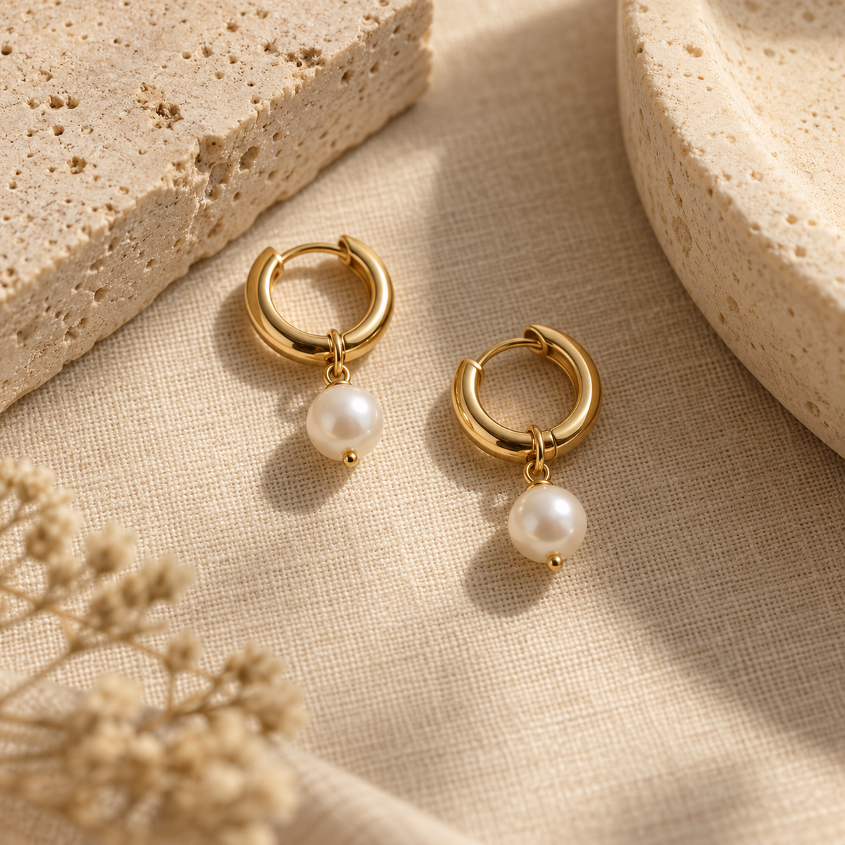 Naturalture® Gold-Tone Hoop Earrings with Pearl-Look Drops – Elegant Everyday Drop Earrings