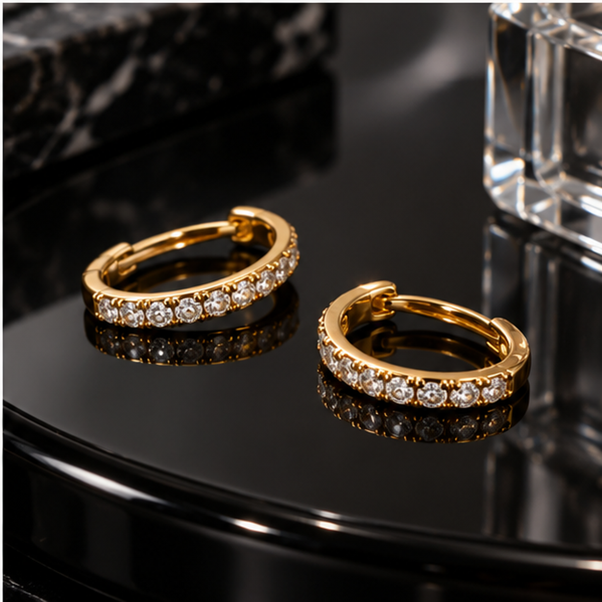 Naturalture® Gold-Tone Clear Stone-Look Hoop Earrings – Elegant Sparkle for Everyday Styling