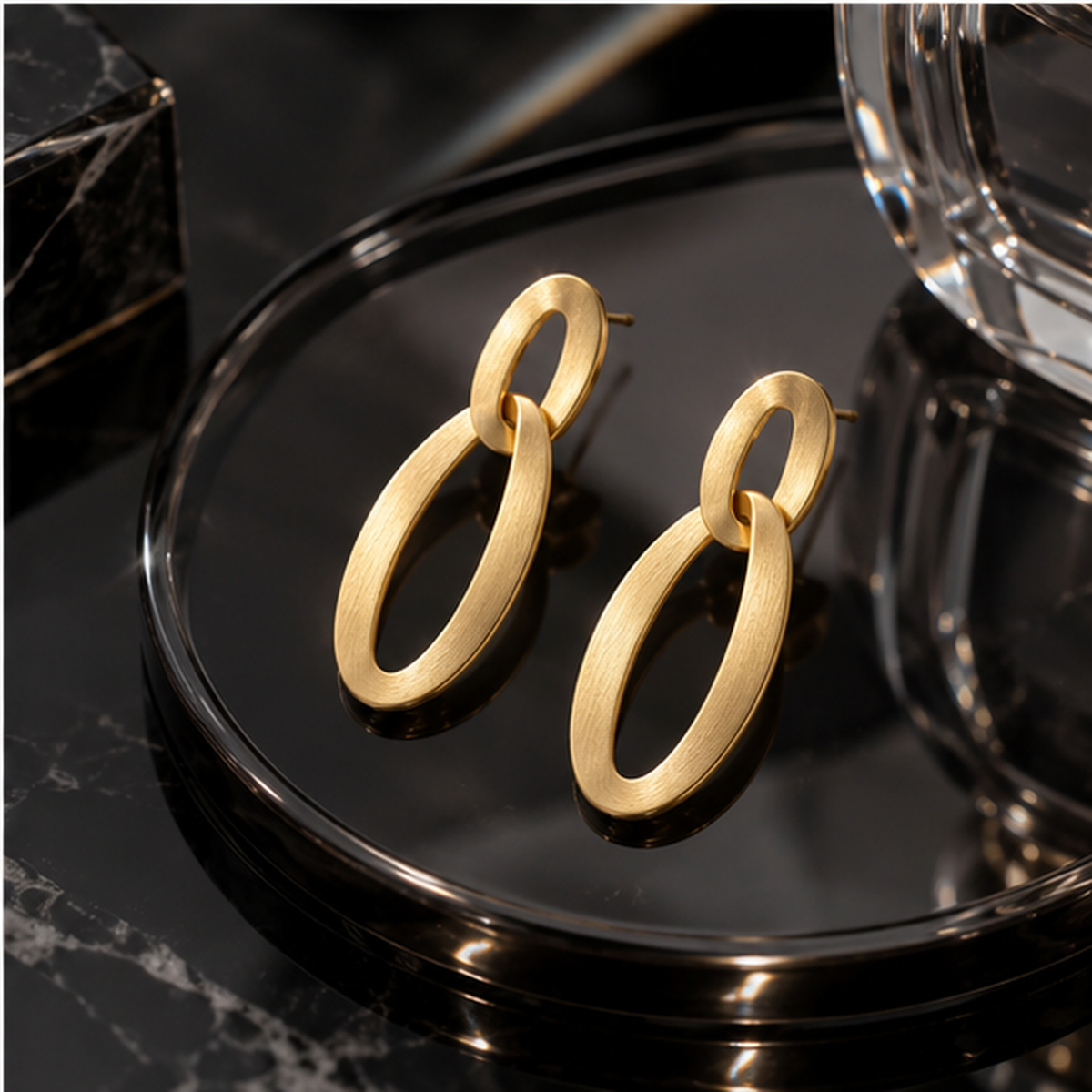 Naturalture® Gold-Tone Double Oval Drop Earrings – Modern Sculptural Statement Jewelry