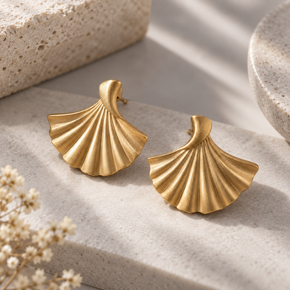 Naturalture® Gold-Tone Sculptural Fan Stud Earrings – Modern Pleated Statement Jewelry
