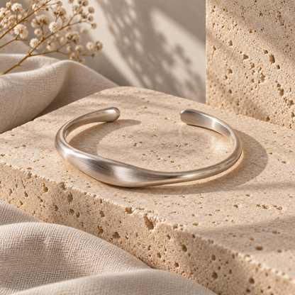 Naturalture® Sculptural Silver-Tone Open Cuff Bracelet – Minimalist Brushed-Look Design