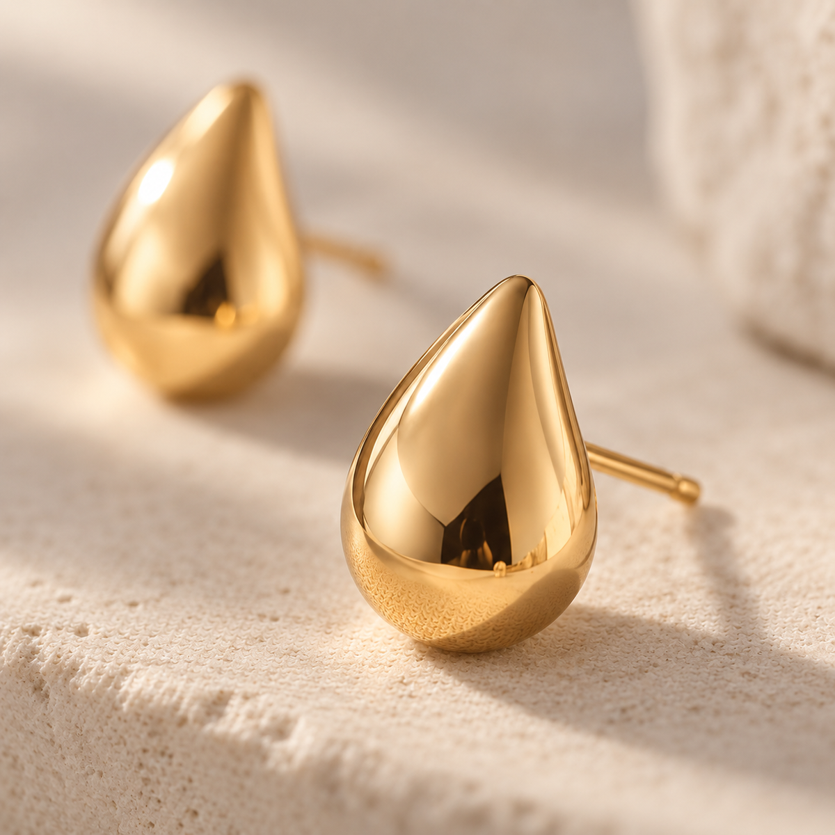 Naturalture® Gold-Tone Teardrop Stud Earrings – Sculptural Minimalist Everyday Jewelry