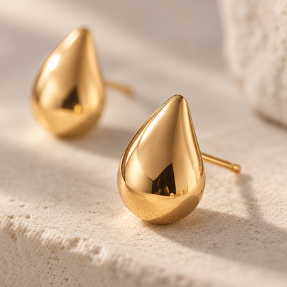 Naturalture® Gold-Tone Teardrop Stud Earrings – Sculptural Minimalist Everyday Jewelry