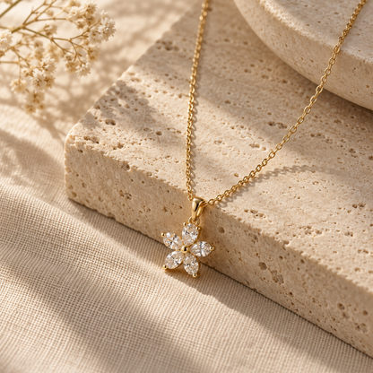 Naturalture® Gold-Tone Floral Clear Stone-Look Pendant Necklace – Elegant Everyday and Occasion Jewelry