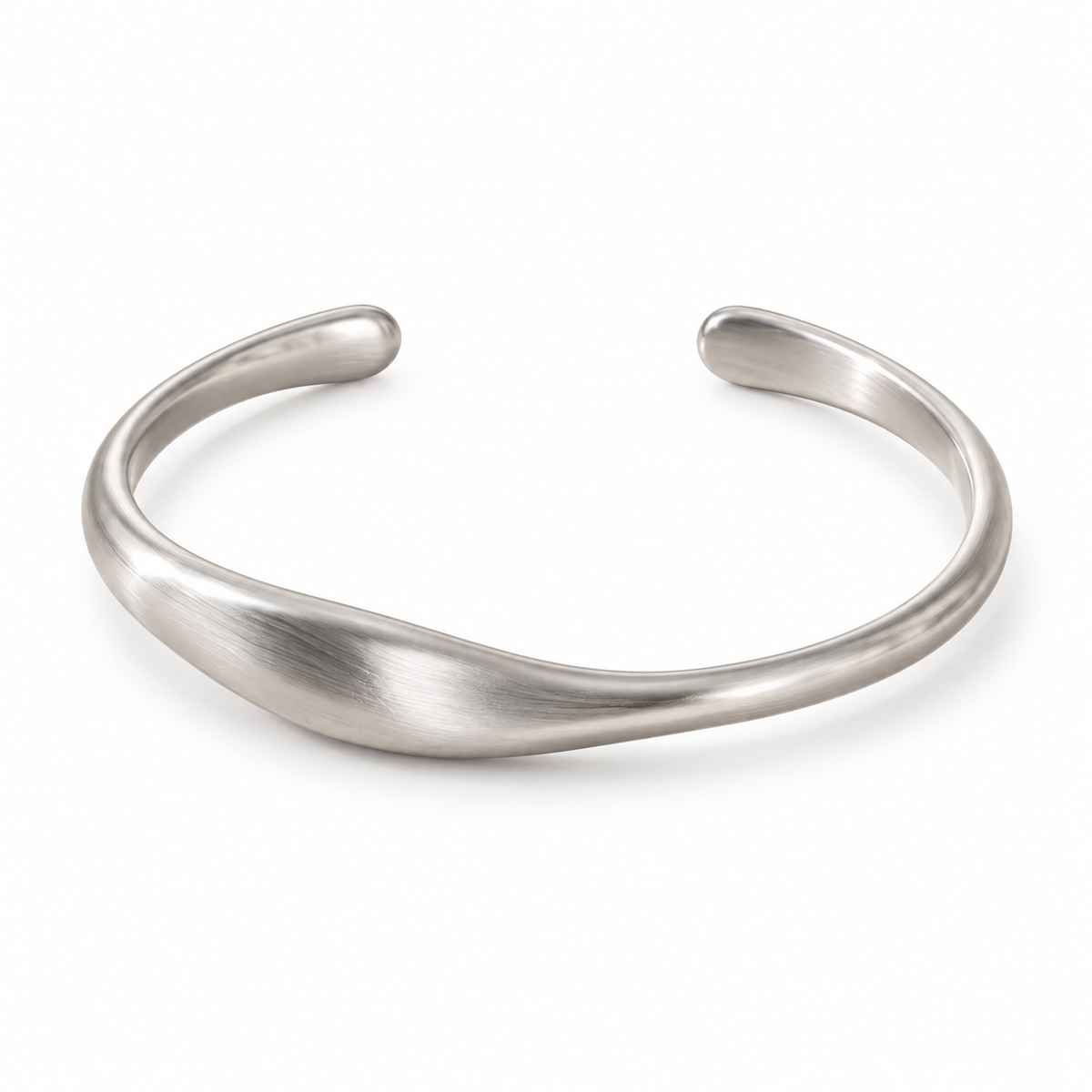 Naturalture® Sculptural Silver-Tone Open Cuff Bracelet – Minimalist Brushed-Look Design