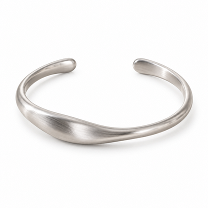Naturalture® Sculptural Silver-Tone Open Cuff Bracelet – Minimalist Brushed-Look Design