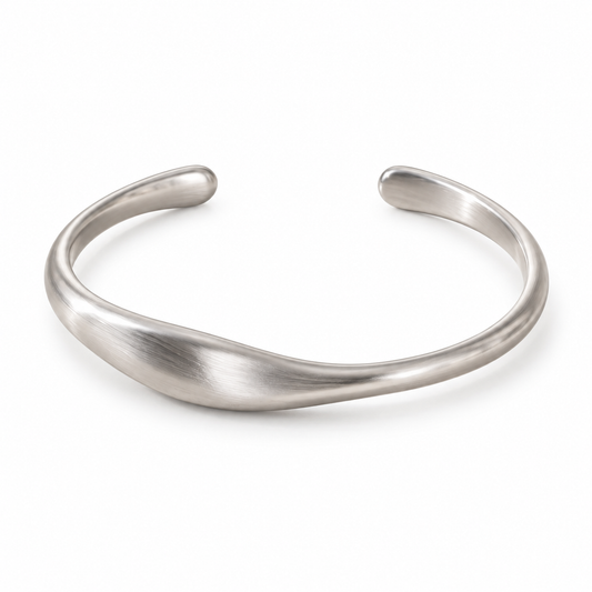 Naturalture® Sculptural Silver-Tone Open Cuff Bracelet – Minimalist Brushed-Look Design