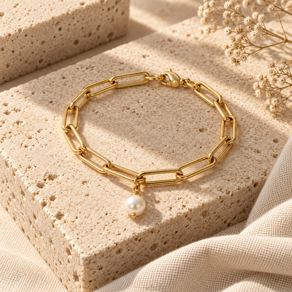Naturalture® Gold-Tone Link Bracelet with Pearl-Look Drop – Modern Statement Chain Jewelry