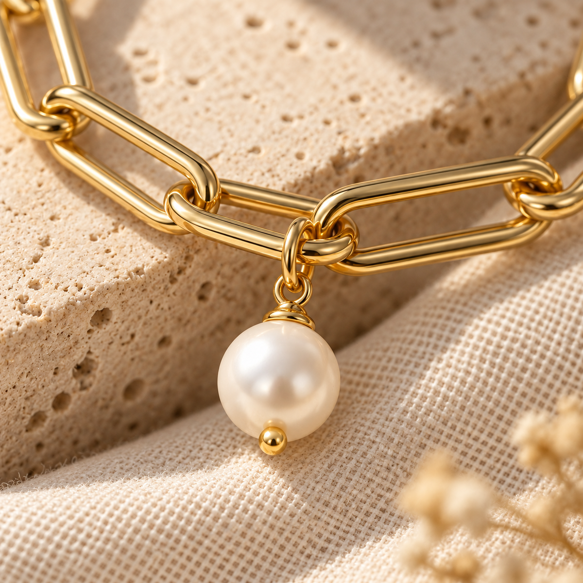 Naturalture® Gold-Tone Link Bracelet with Pearl-Look Drop – Modern Statement Chain Jewelry