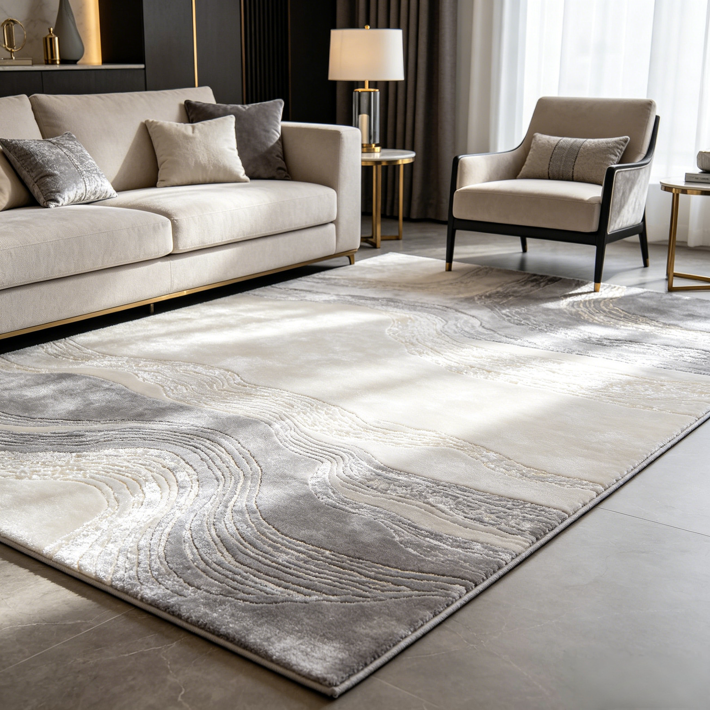 Modern Geometric Area Rug – Soft Plush Metallic Accent Carpet for Living Room, Bedroom & Contemporary Home Décor