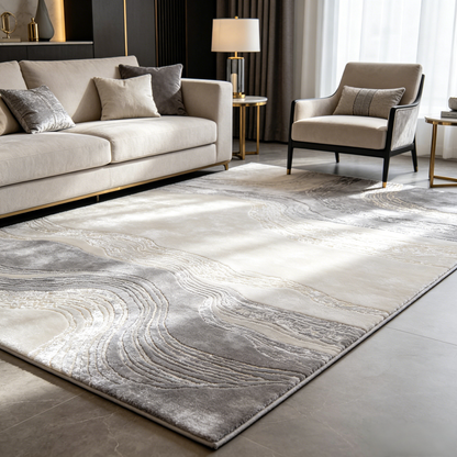 Modern Geometric Area Rug – Soft Plush Metallic Accent Carpet for Living Room, Bedroom & Contemporary Home Décor