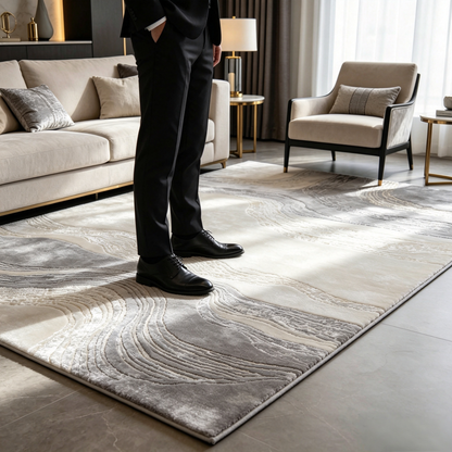 Modern Geometric Area Rug – Soft Plush Metallic Accent Carpet for Living Room, Bedroom & Contemporary Home Décor
