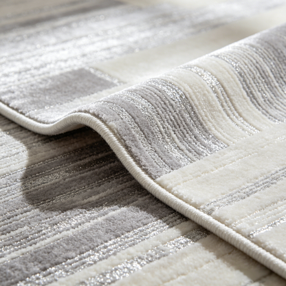 Modern Geometric Area Rug – Soft Plush Metallic Accent Carpet for Living Room, Bedroom & Contemporary Home Décor