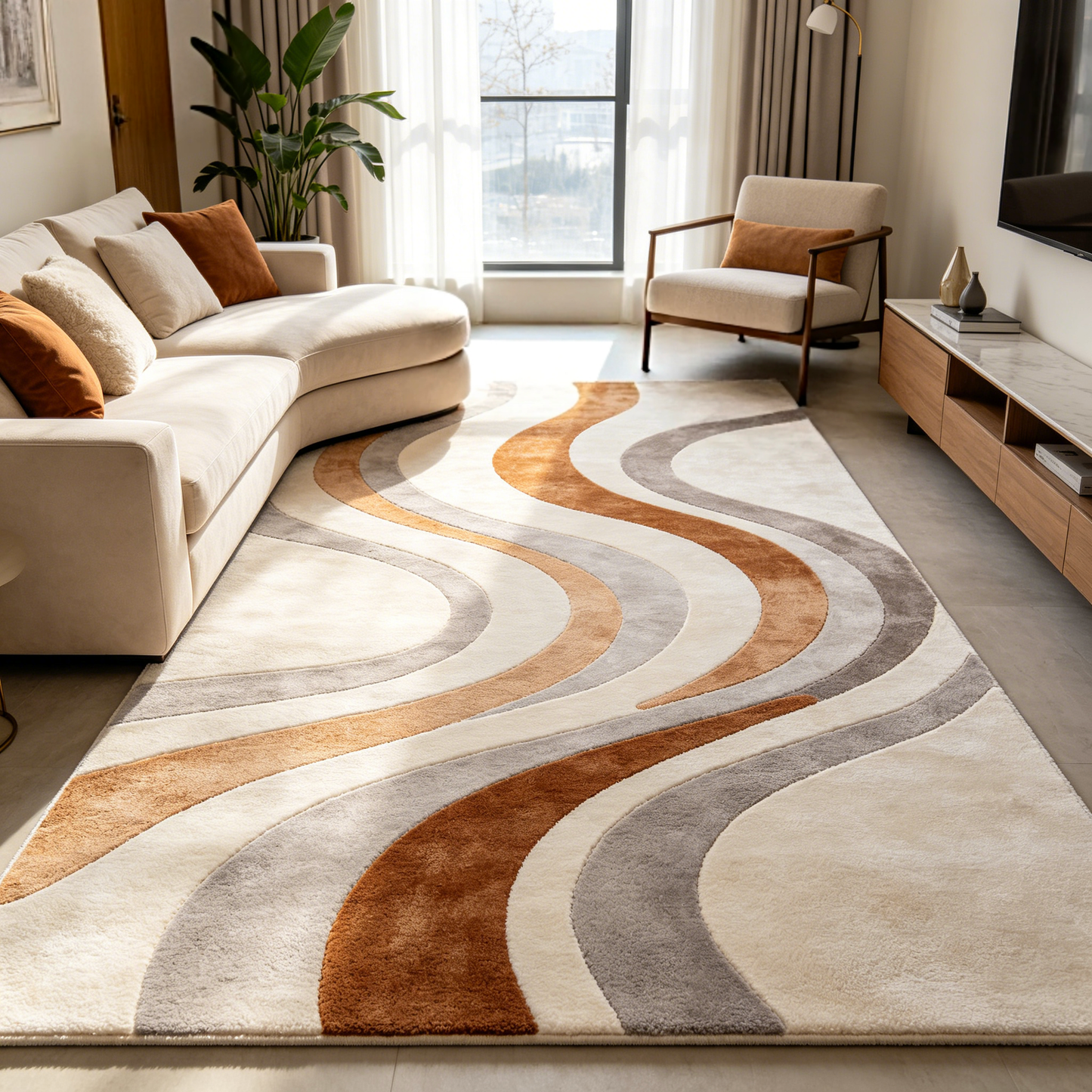 Modern Abstract Wave Area Rug – Soft Plush Contemporary Carpet for Living Room, Bedroom & Home Décor