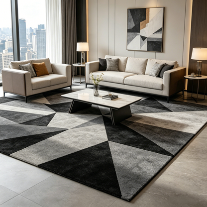 Modern Geometric Area Rug – Soft Plush Metallic Accent Carpet for Living Room, Bedroom & Contemporary Home Décor