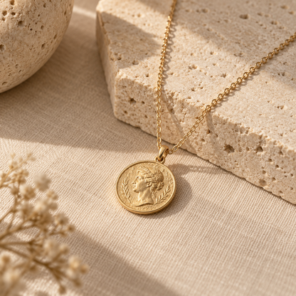 Naturalture® Gold-Tone Classical Portrait Medallion Necklace – Round Pendant Design