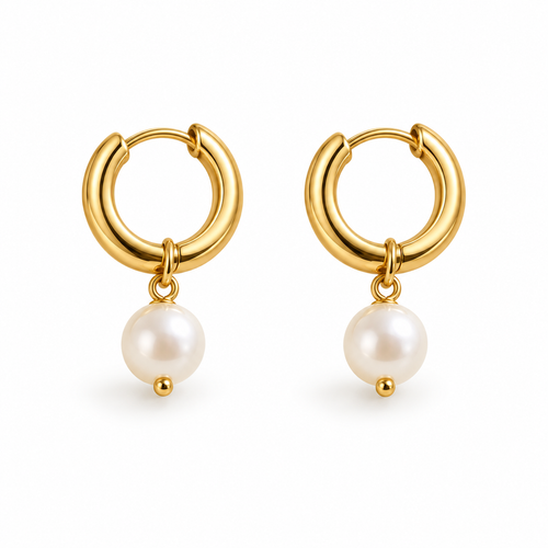 Naturalture® Gold-Tone Hoop Earrings with Pearl-Look Drops – Elegant Everyday Drop Earrings