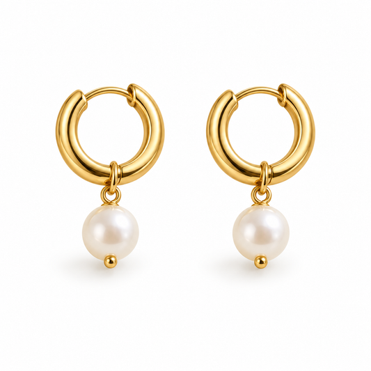 Naturalture® Gold-Tone Hoop Earrings with Pearl-Look Drops – Elegant Everyday Drop Earrings