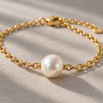 Naturalture® Minimalist Gold-Tone Single Pearl-Look Bracelet – Delicate Chain Design
