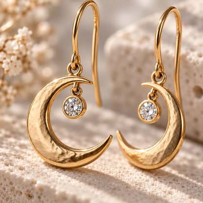 Naturalture® Gold-Tone Crescent Moon Drop Earrings with Clear Stone-Look Accents – Celestial Everyday Jewelry