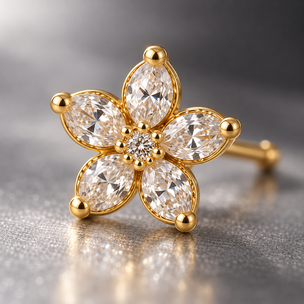 Naturalture® Gold-Tone Floral Clear Stone-Look Stud Earrings – Elegant Five-Petal Everyday Jewelry