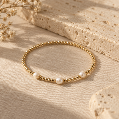 Naturalture® Gold-Tone Beaded Bracelet with Three Pearl-Look Accents – Elegant Minimalist Everyday Jewelry