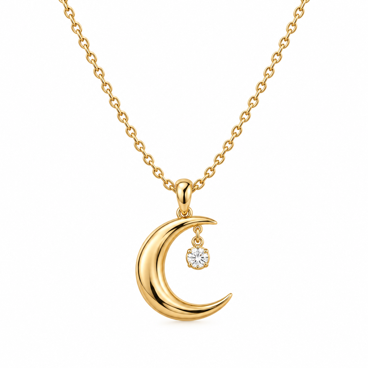 Naturalture® Gold-Tone Crescent Moon Necklace with Clear Stone-Look Drop – Celestial Pendant Jewelry