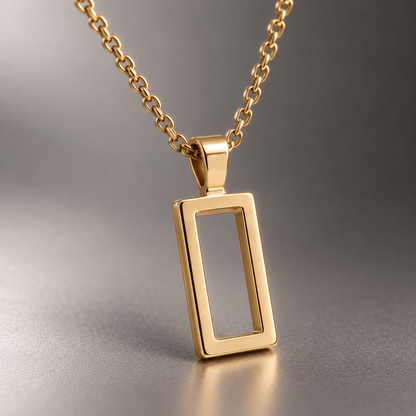 Naturalture® Gold-Tone Geometric Rectangle Pendant Necklace – Minimalist Open-Frame Everyday Jewelry