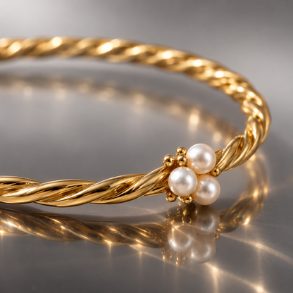 Naturalture®Gold-Tone Twisted Bangle Bracelet – Three Pearl-Look Accents