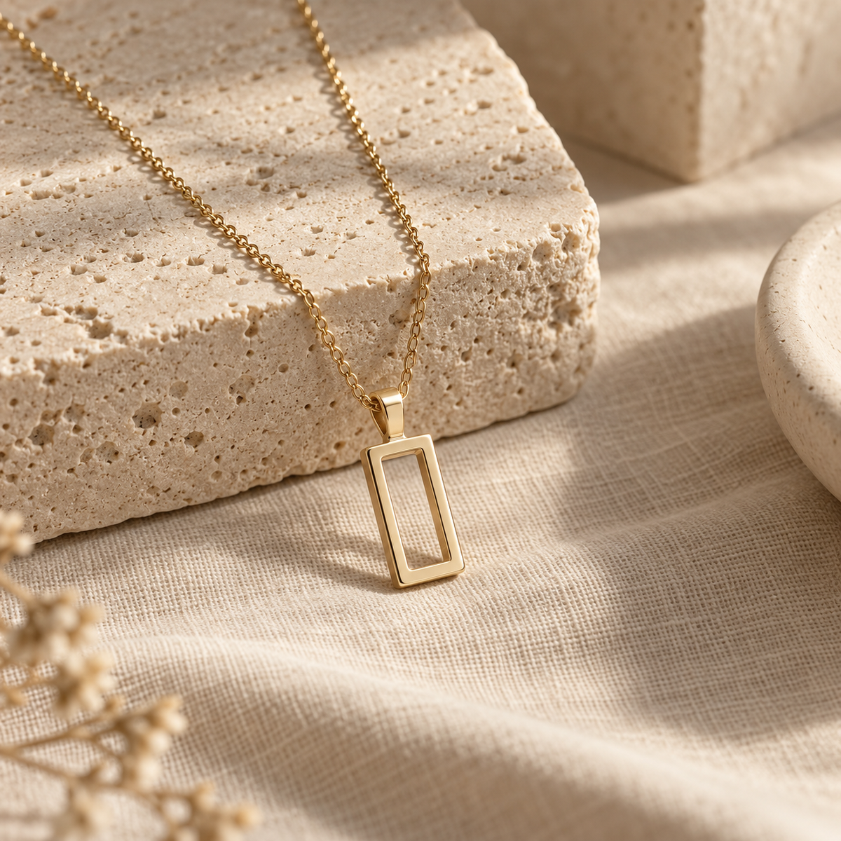 Naturalture® Gold-Tone Geometric Rectangle Pendant Necklace – Minimalist Open-Frame Everyday Jewelry