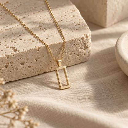 Naturalture® Gold-Tone Geometric Rectangle Pendant Necklace – Minimalist Open-Frame Everyday Jewelry