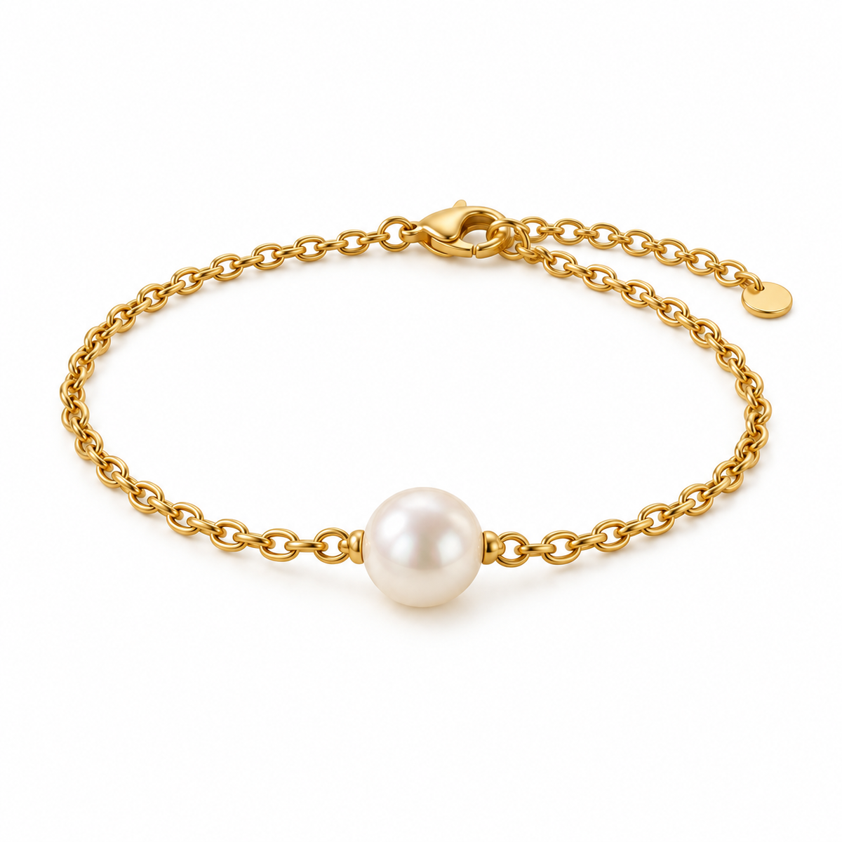 Naturalture® Minimalist Gold-Tone Single Pearl-Look Bracelet – Delicate Chain Design