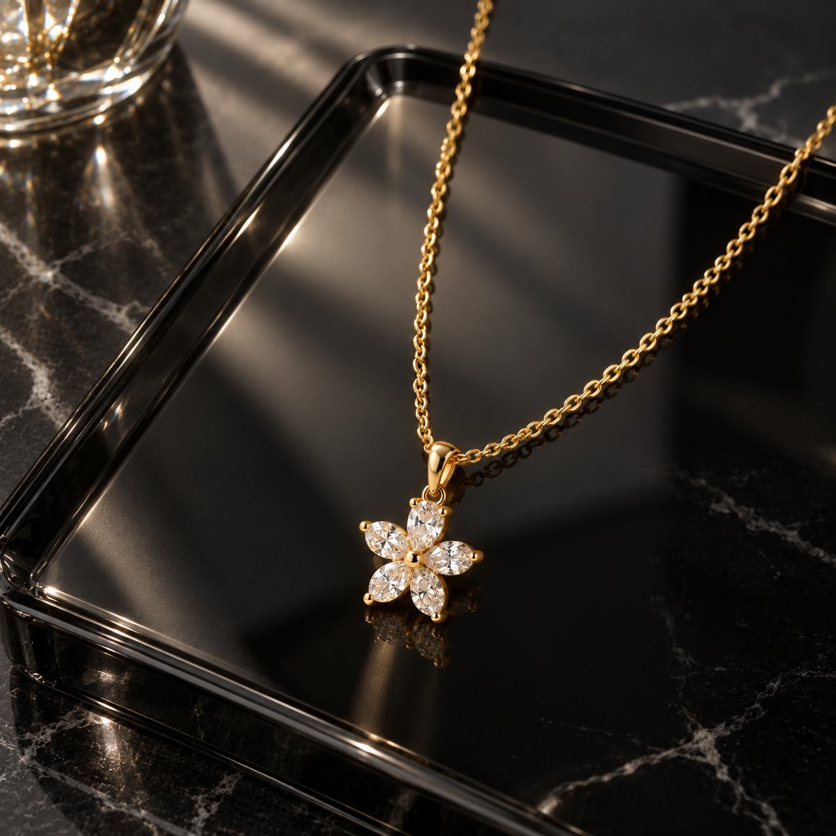 Naturalture® Gold-Tone Floral Clear Stone-Look Pendant Necklace – Elegant Everyday and Occasion Jewelry