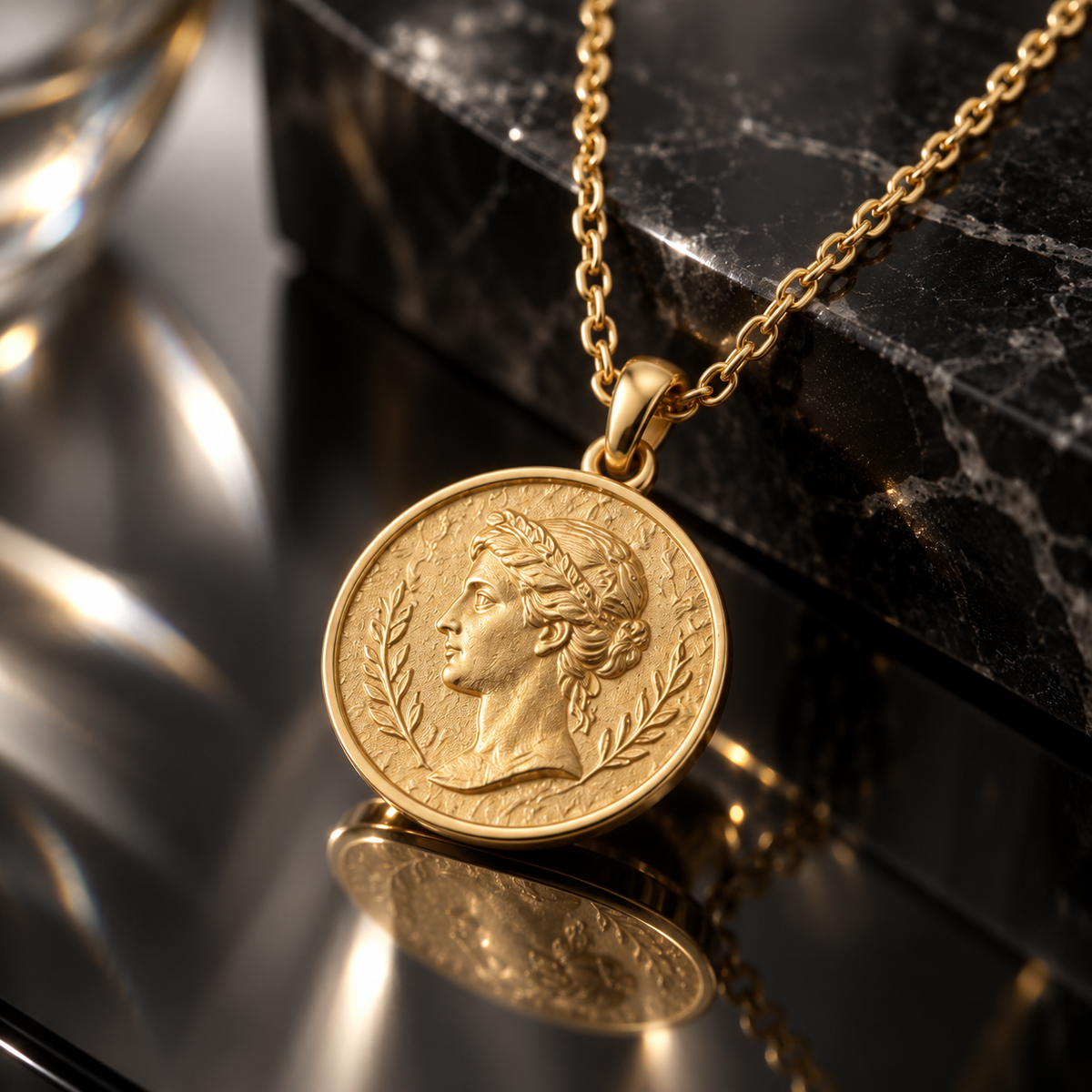 Naturalture® Gold-Tone Classical Portrait Medallion Necklace – Round Pendant Design
