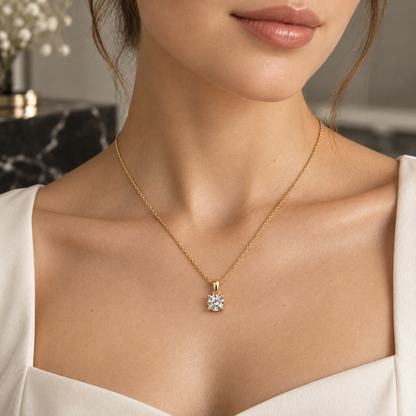 Naturalture® Gold-Tone Round Clear Stone-Look Pendant Necklace – Classic Solitaire Everyday Jewelry
