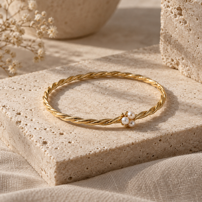 Naturalture®Gold-Tone Twisted Bangle Bracelet – Three Pearl-Look Accents