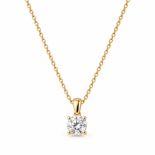 Naturalture® Gold-Tone Round Clear Stone-Look Pendant Necklace – Classic Solitaire Everyday Jewelry