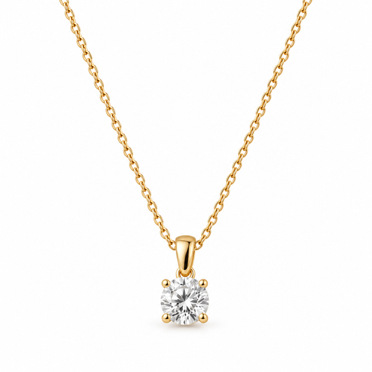 Naturalture® Gold-Tone Round Clear Stone-Look Pendant Necklace – Classic Solitaire Everyday Jewelry