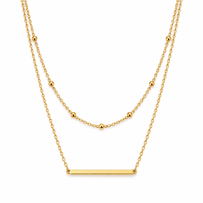 Naturalture® Gold-Tone Layered Bar Necklace with Beaded Chain – Minimalist Double-Layer Everyday Jewelry
