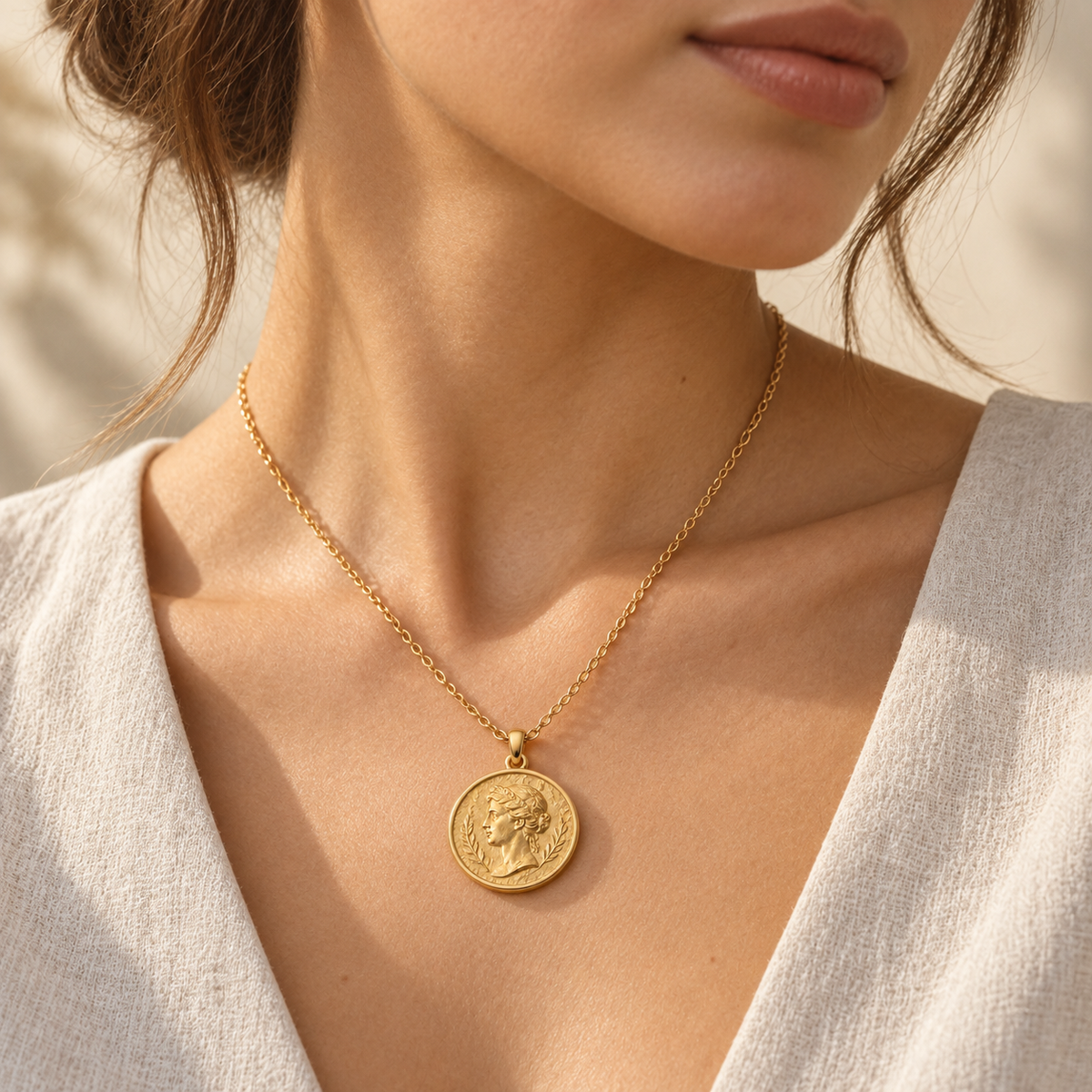 Naturalture® Gold-Tone Classical Portrait Medallion Necklace – Round Pendant Design